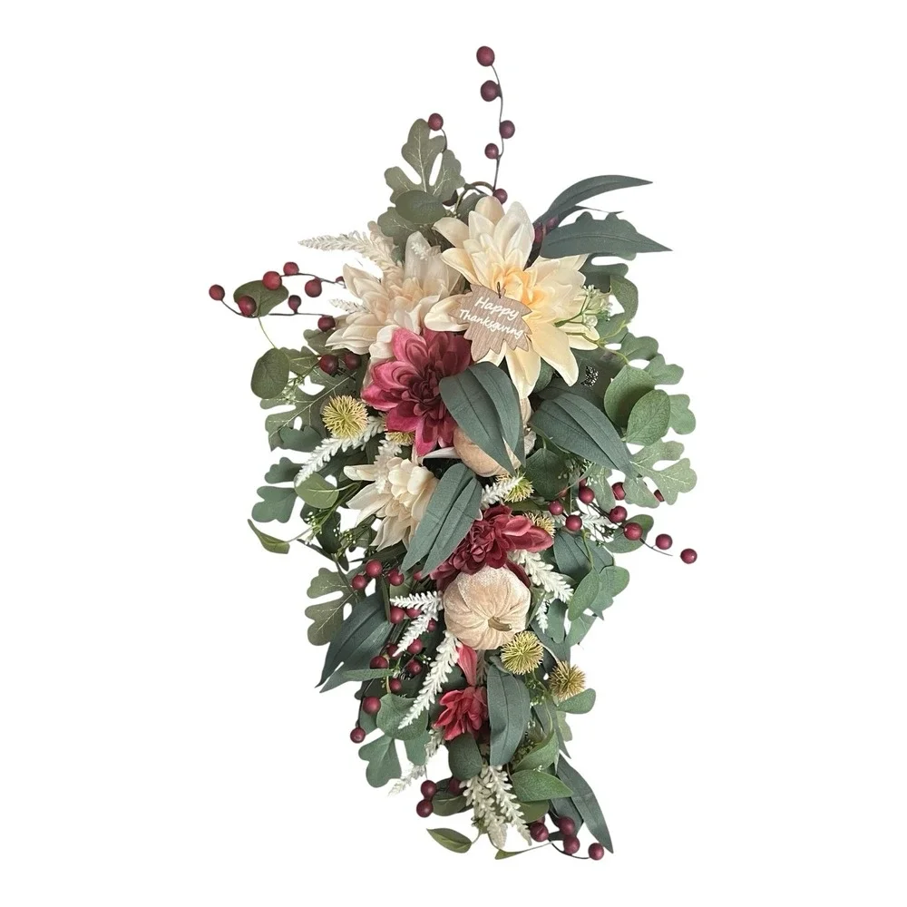 Teardrop Autumn Artificial Flower Berries Pumpkin Décor Front Door Harvest 26